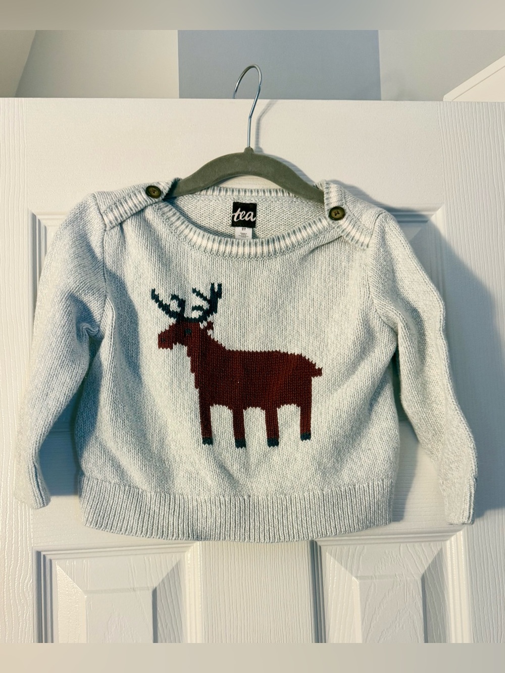 Tea Collection Reindeer Knit Sweater in Gray Size 2T Unisex